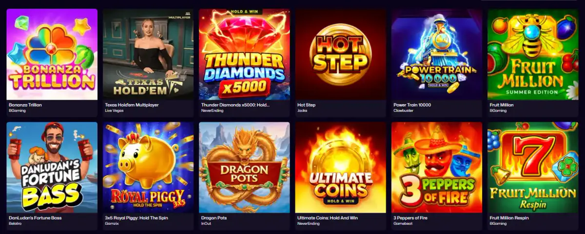 Win Beast Casino slot game library featuring colourful online slots, jackpot games and titles from different providers